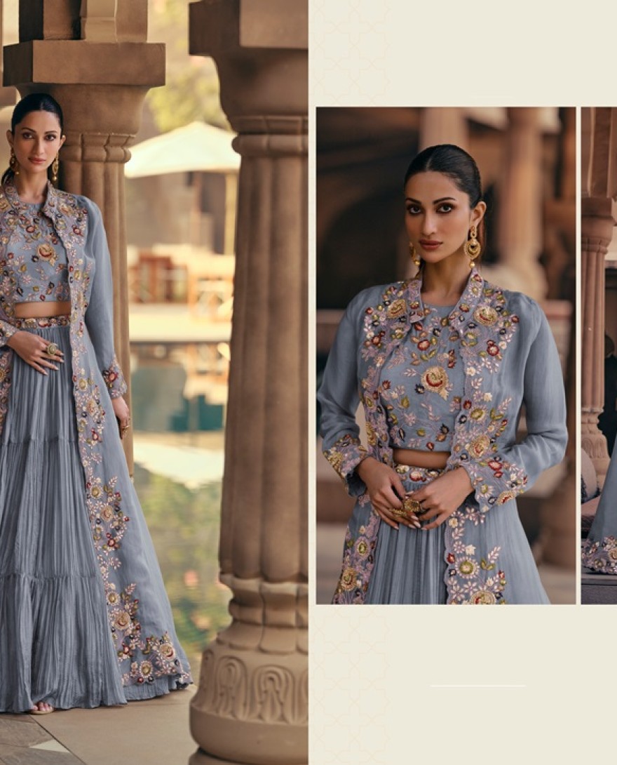 5532 C - SKY BLUE COLOUR LEHENGA WITH FANCY KOTI FRONT AND BACK EMBROIDERED